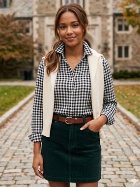 J.Crew Black White Gingham Plaid Boy Shirt Button Down Size 6